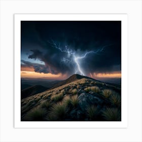 Lightening up mountains Art Print