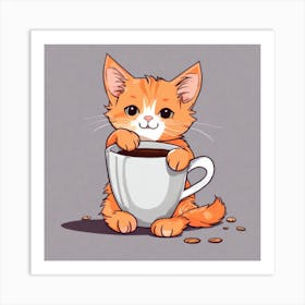 Cute Orange Kitten Loves Coffee Square Composition 19 Art Print