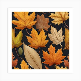 Autumn Leaves Seamless Pattern 10 Art Print