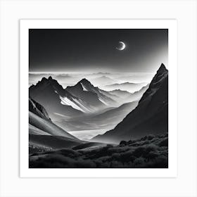 Moon In The Mountains Art Print