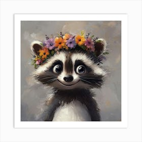 Raccoon With Flower Crown Poster