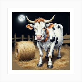 Cow At Night 1 Art Print