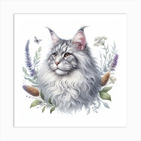 Grey-white maine coon cat 5 Art Print