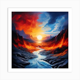 Apocalypse, Fire In The Mountains, A Landscape Where Fire And Ice Coexist Representing The Balance Of Facing And Overcoming Art Print