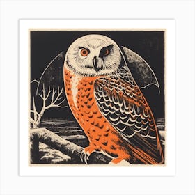 Retro Bird Lithograph Snowy Owl 2 Art Print