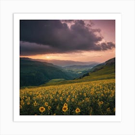 Sunflowers At Sunset Art Print