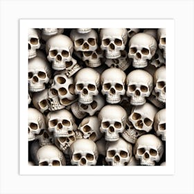 Skulls On Black Background 1 Art Print