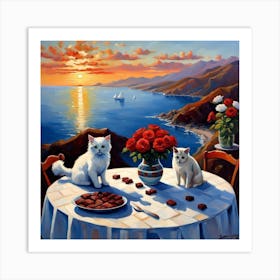 Cat On The Table Art Print