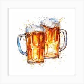 Watercolor Beer Mugs 2 Art Print