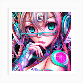 Anime Girl With Headphones 1 Art Print