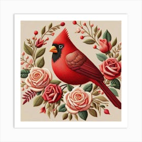 Embroidered Cardinal Art Print