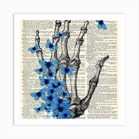 Blue Butterflies On A Skeleton Art Print