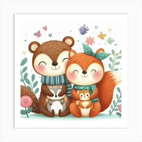 Cute Squirrels Art Print