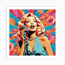 Sexy Lady With Microphone Art Print