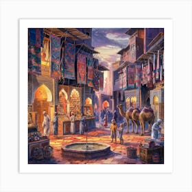 Moroccan Market At Dusk A Vibrant Watercolor Of Textiles And Traditions (2) Art Print