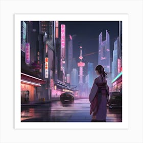 Asian Girl At Night Art Print