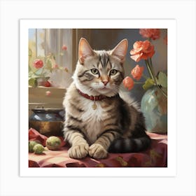 Domestic Shorthair Cat By The Window Art Print