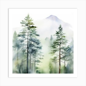 Appalachian Mountains of Misty Pines Watercolor Print of Evergreen Forest..363 Art Print