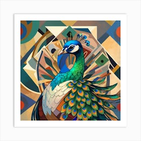 Cubism Art, Peacock 1 Art Print