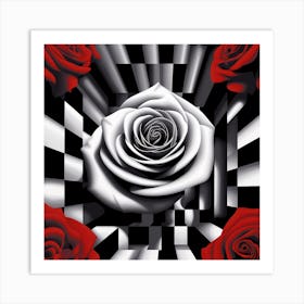 Roses On A Checkered Background Art Print