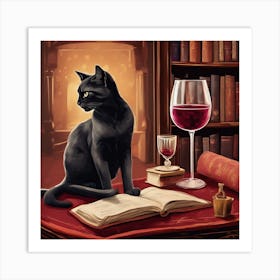 Wine For One Cat Leisurely 1 Art Print