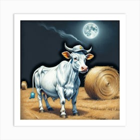 Cow In The Moonlight 1 Art Print