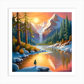 Landscape With Mountains And River 1 Art Print