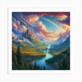 Rainbow Over A Castle Art Print