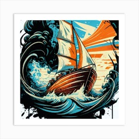 A sailing boat in the middle of the sea 2 Art Print