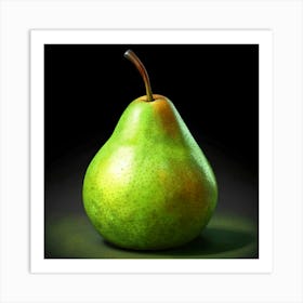 Green Pear With A Stem On A Black Background Art Print