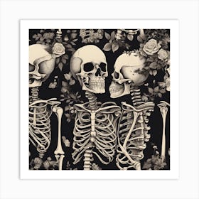 Skeletons And Roses Art Print