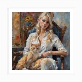 Girl With A Cat Art Print