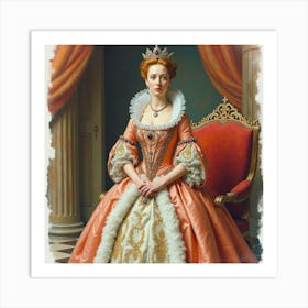 Queen Elizabeth I In Watercolor, Elegant Robes, Opulent Setting 1 Art Print