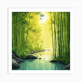 A Stream In A Bamboo Forest At Sun Rise Square Composition 109 Art Print
