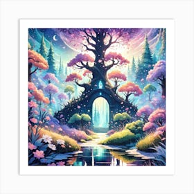 A Fantasy Forest With Twinkling Stars In Pastel Tone Square Composition 182 Art Print