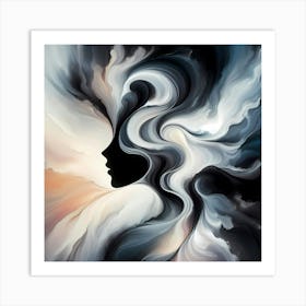 Female Silhouette Color Float -Abstract Line Art Illustration 131 Art Print