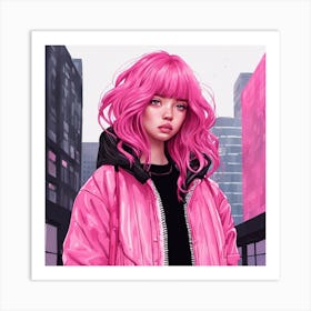 Pink Haired beauty Art Print