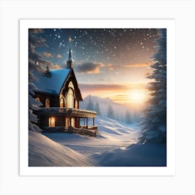 Christmas House In The Snow Art Print