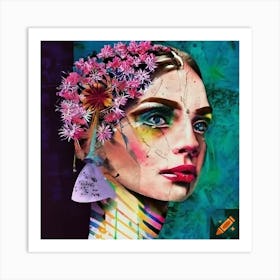 Woman With Flowers In Her Hair Art Print