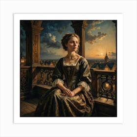 Lady On A Balcony Art Print