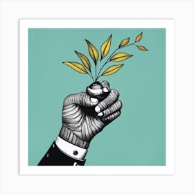 Hand Holding A Plant Art Print