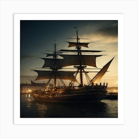 Ship At Dusk Art Print