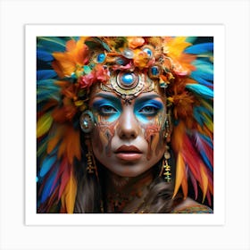 Beautiful Woman With Feathers 1 Art Print