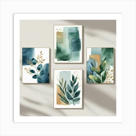 Set Of 4 Abstract Watercolor Paintings Art Print