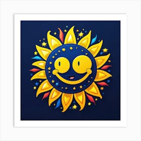 Lovely smiling sun on a blue gradient background 91 Art Print