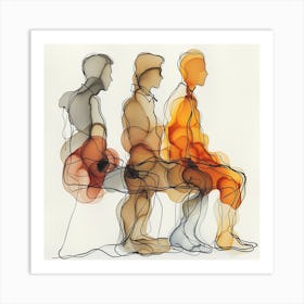 Three People Sitting On A Bench - Line art, abstract art, abstract painting  city wall art, colorful wall art, home decor, minimal art, modern wall art, wall art, wall decoration, wall print colourful wall art, decor wall art, digital art, digital art download, interior wall art, downloadable art, eclectic wall, fantasy wall art, home decoration, home decor wall, printable art, printable wall art, wall art prints, artistic expression, contemporary, modern art print, Art Print