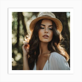 Beautiful Woman In A Hat Art Print