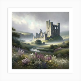 Castle In The Mist Vintage AI Art Print