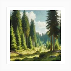 Forest Landscape, Acrylic Painting Style 2 Art Print