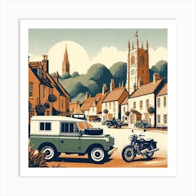 Land Rover, Beckington Village, England . Vintage  Art Print